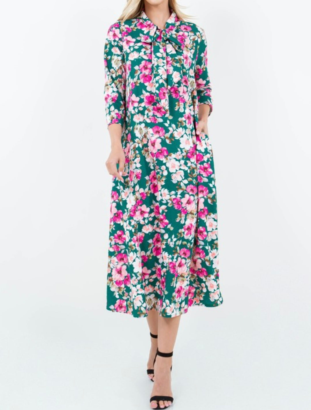 Liza Lou's Park View Green with Pink Floral Dress