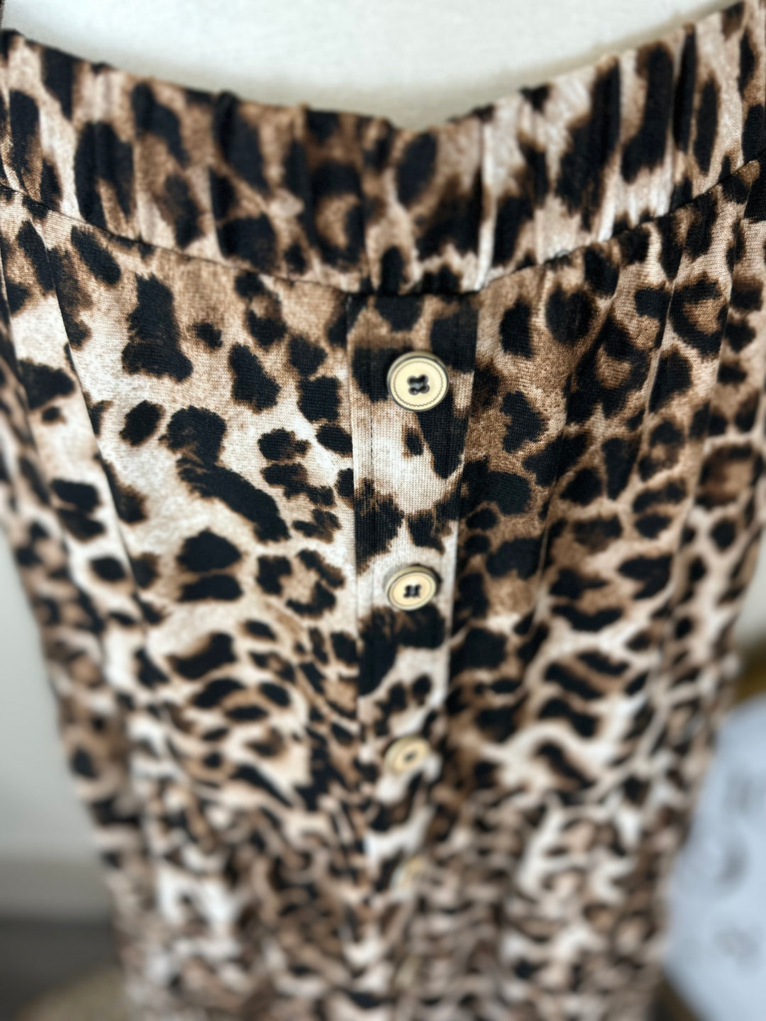 Leopard Animal Print Long Knit Tiered w/ Buttons up the Front
