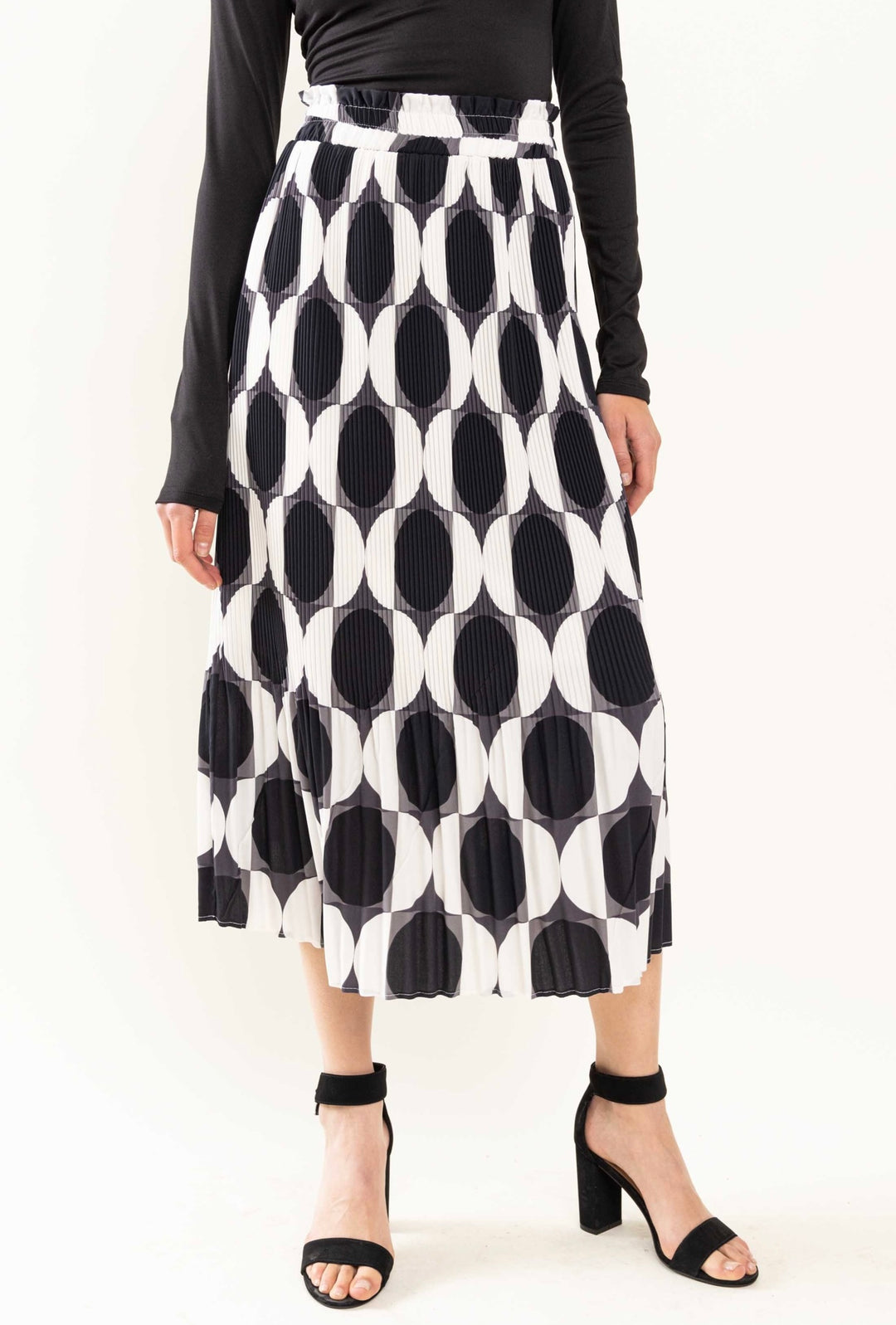 Liza Lou's Black Geometric Pleated Long Midi Skirt