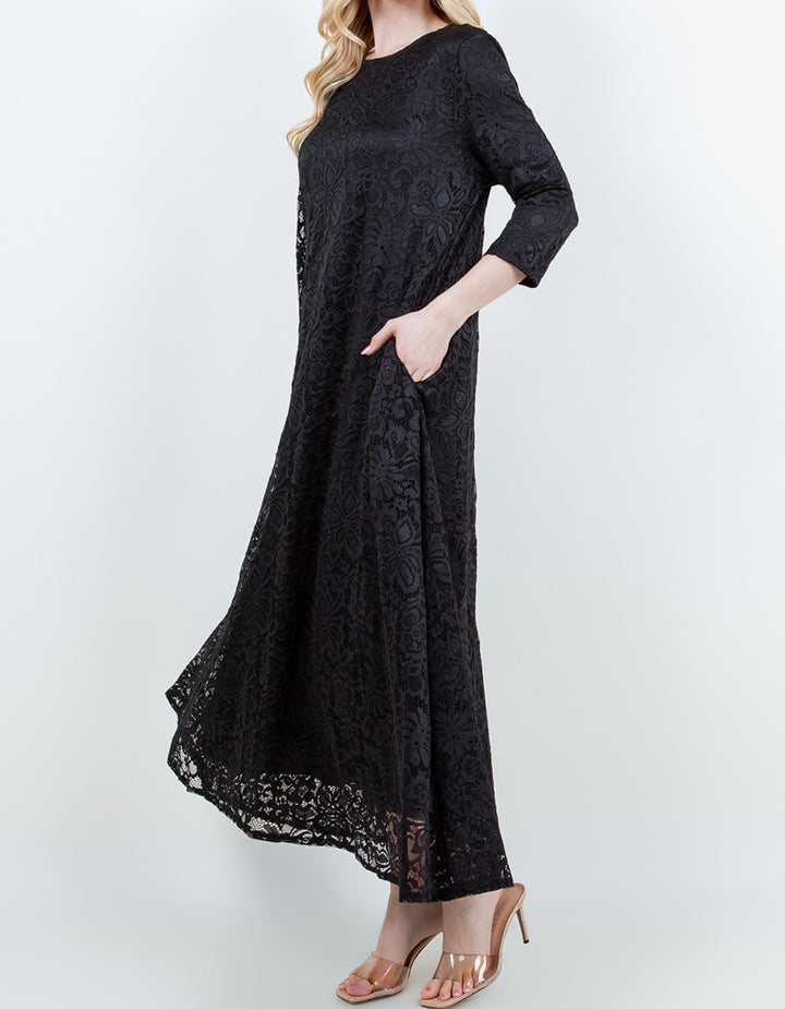 Liza Lou's Fancy Black Lace Long Dress