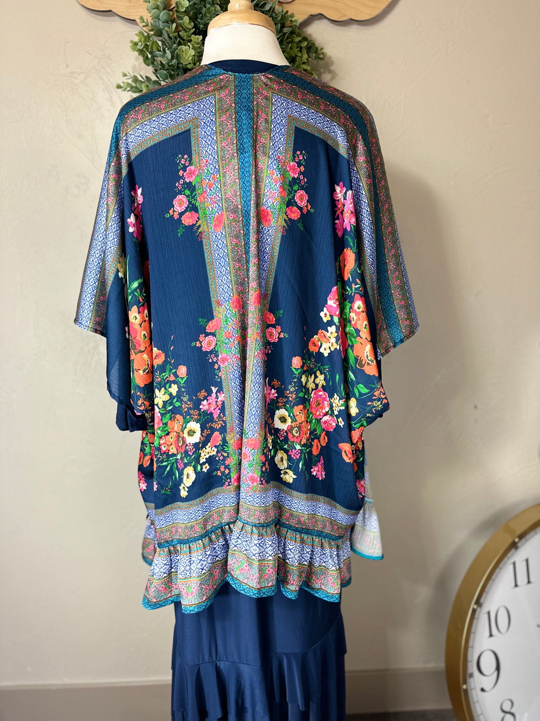 Liza Lou’s Umgee Navy Print Mix Kimono Cardigan Top