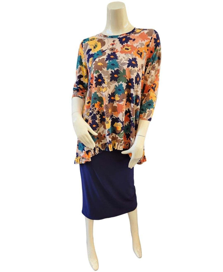 Liza Lou's Tabitha Women's Hi Low Modest Floral Top with Ruffle