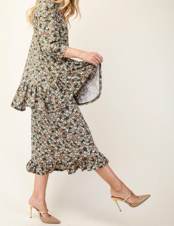 Olivia Floral Modest Skirt with Bottom Ruffle