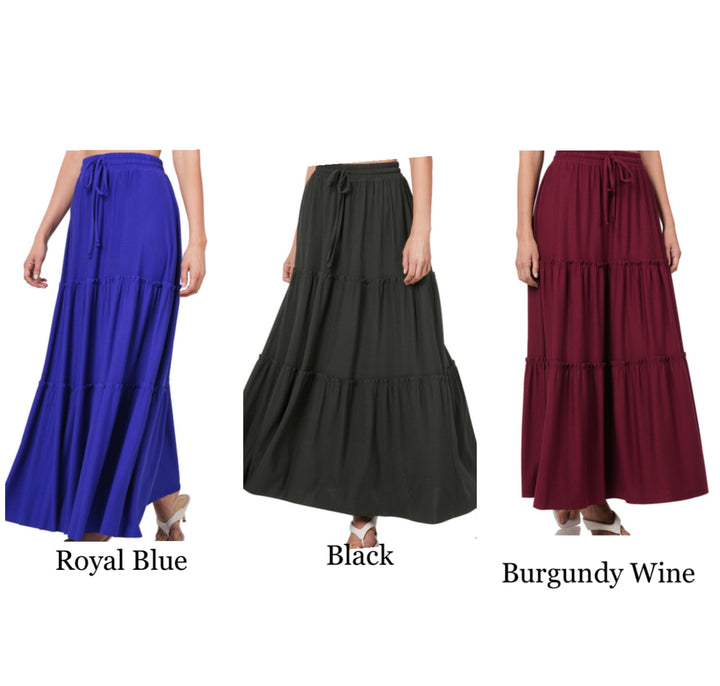 Layla Women's Long Tiered Modest Skirt Plus Size Women's Long Boho Skirt Tiered Women's Long Full Skirt Women's Black Long Skirt