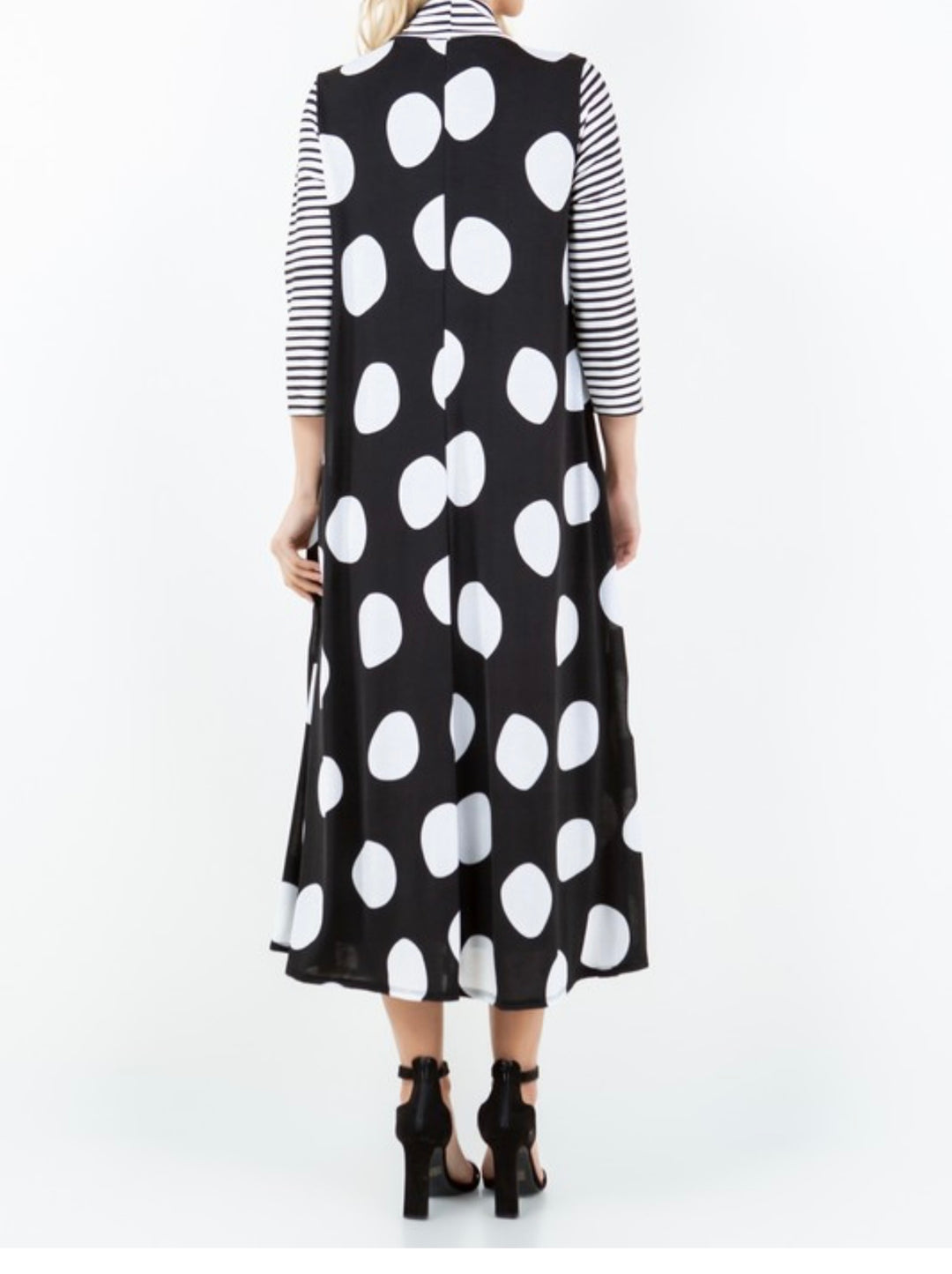 Liza Lou's Park View Polka Dot Black Dress with Stripes Contrast