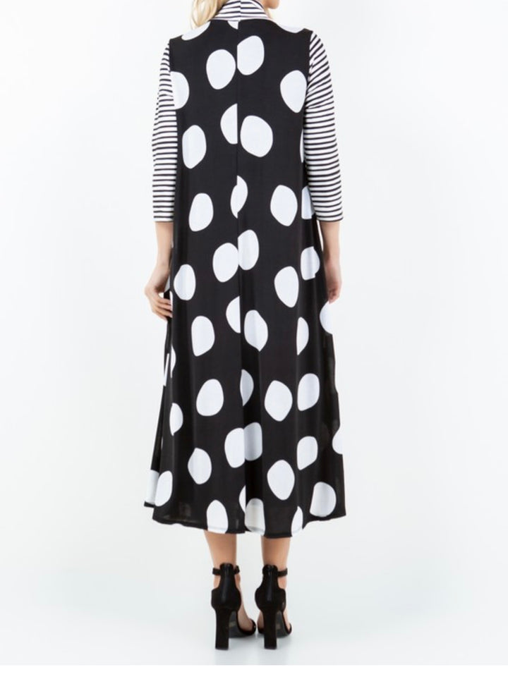 Liza Lou's Park View Polka Dot Black Dress with Stripes Contrast