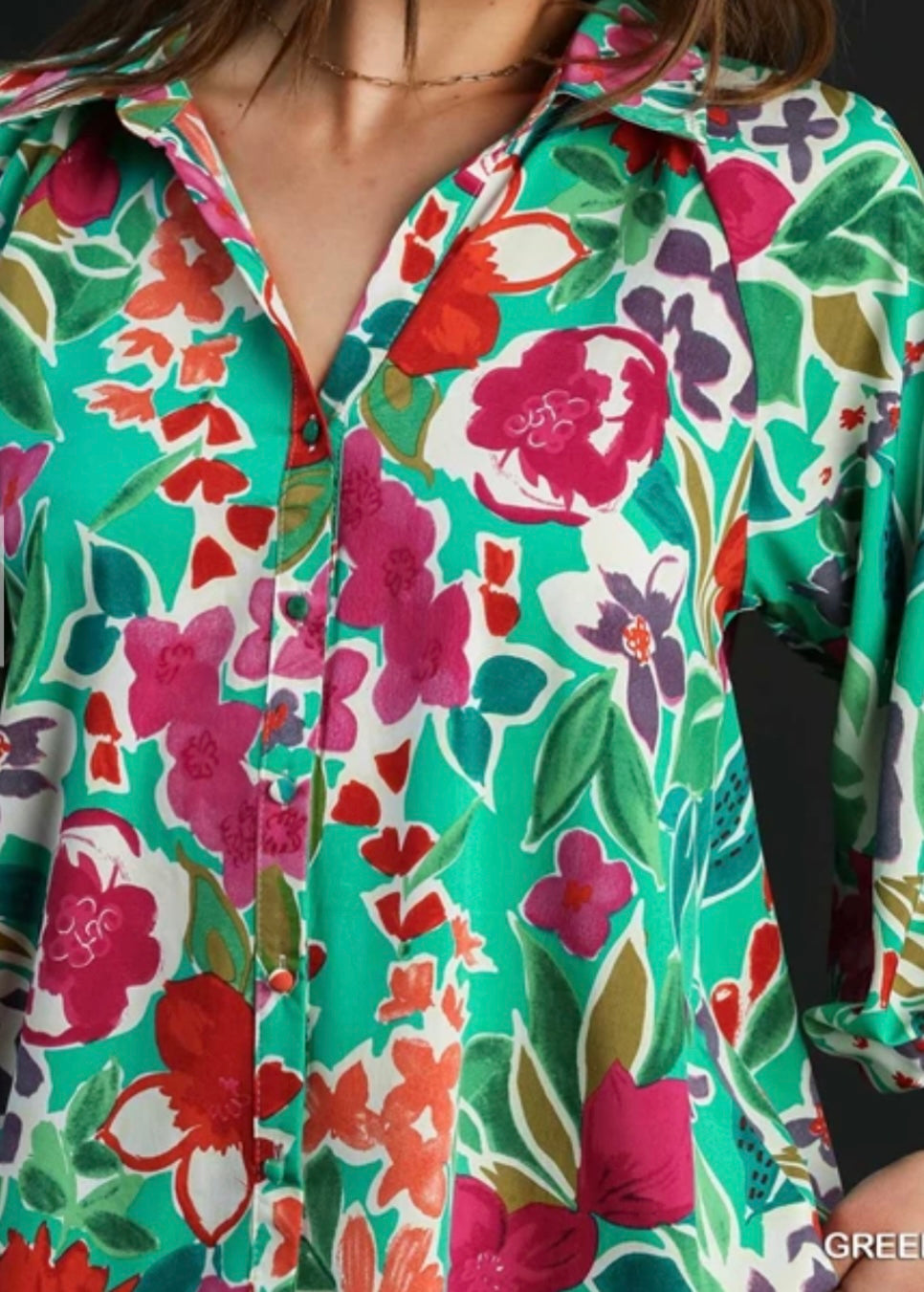 Liza’s Umgee Colorful Floral Print Collared Button Up Blouse