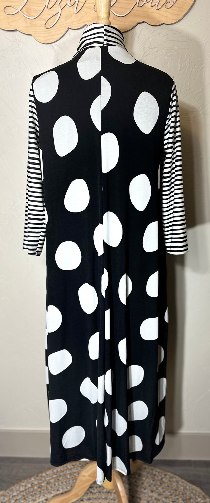 Liza Lou's Park View Polka Dot Black Dress with Stripes Contrast