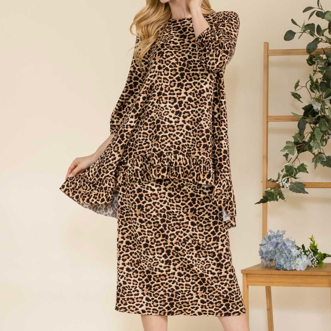 Liza Lou's Jasmine Animal Print Stretchy Hi Low Tunic Top