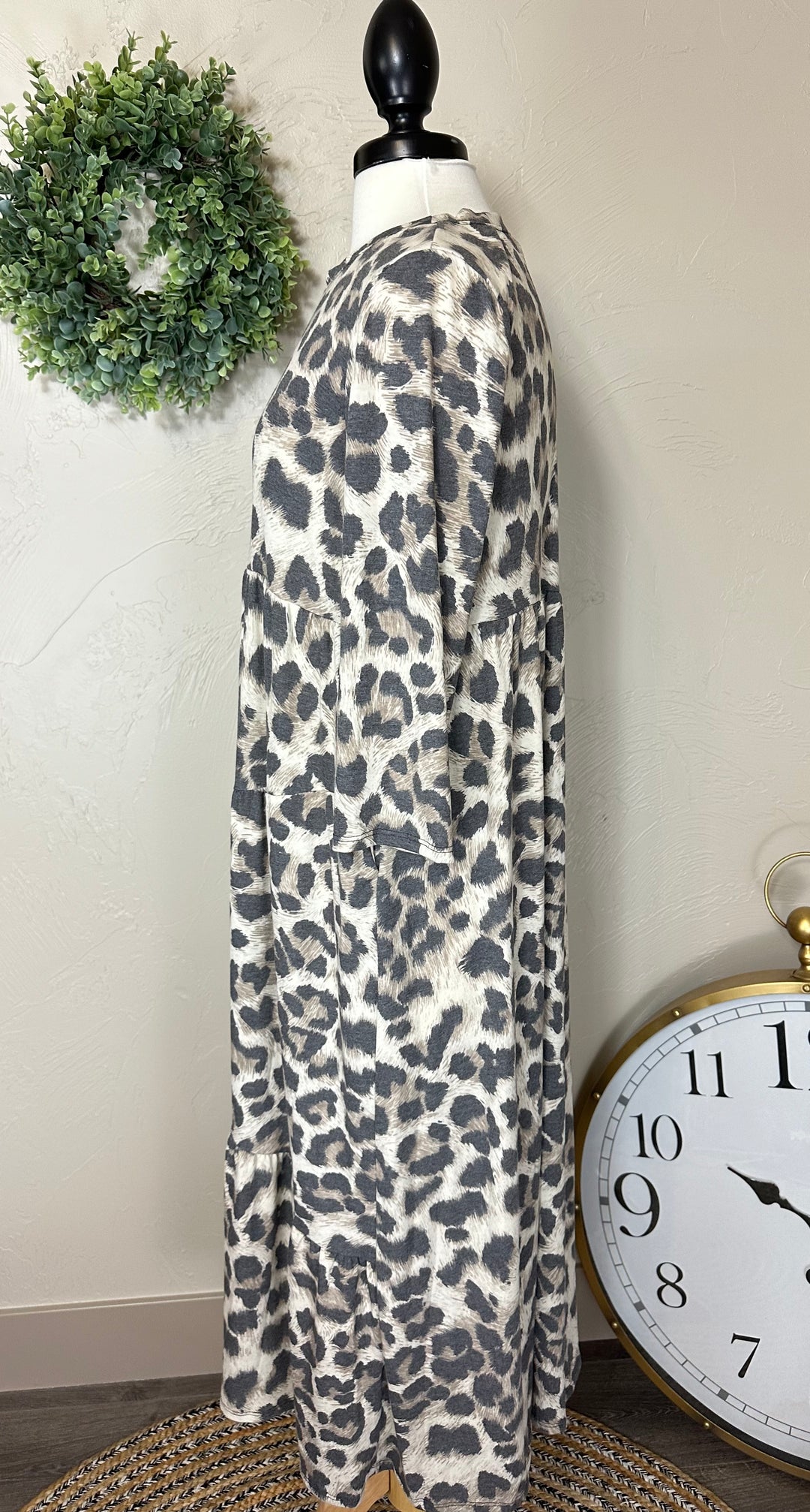 Leopard Print Asymmetric Tiered Midi Dress