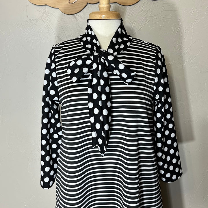 Liza Lou's Park View Striped dress with Polka Dot Contrast