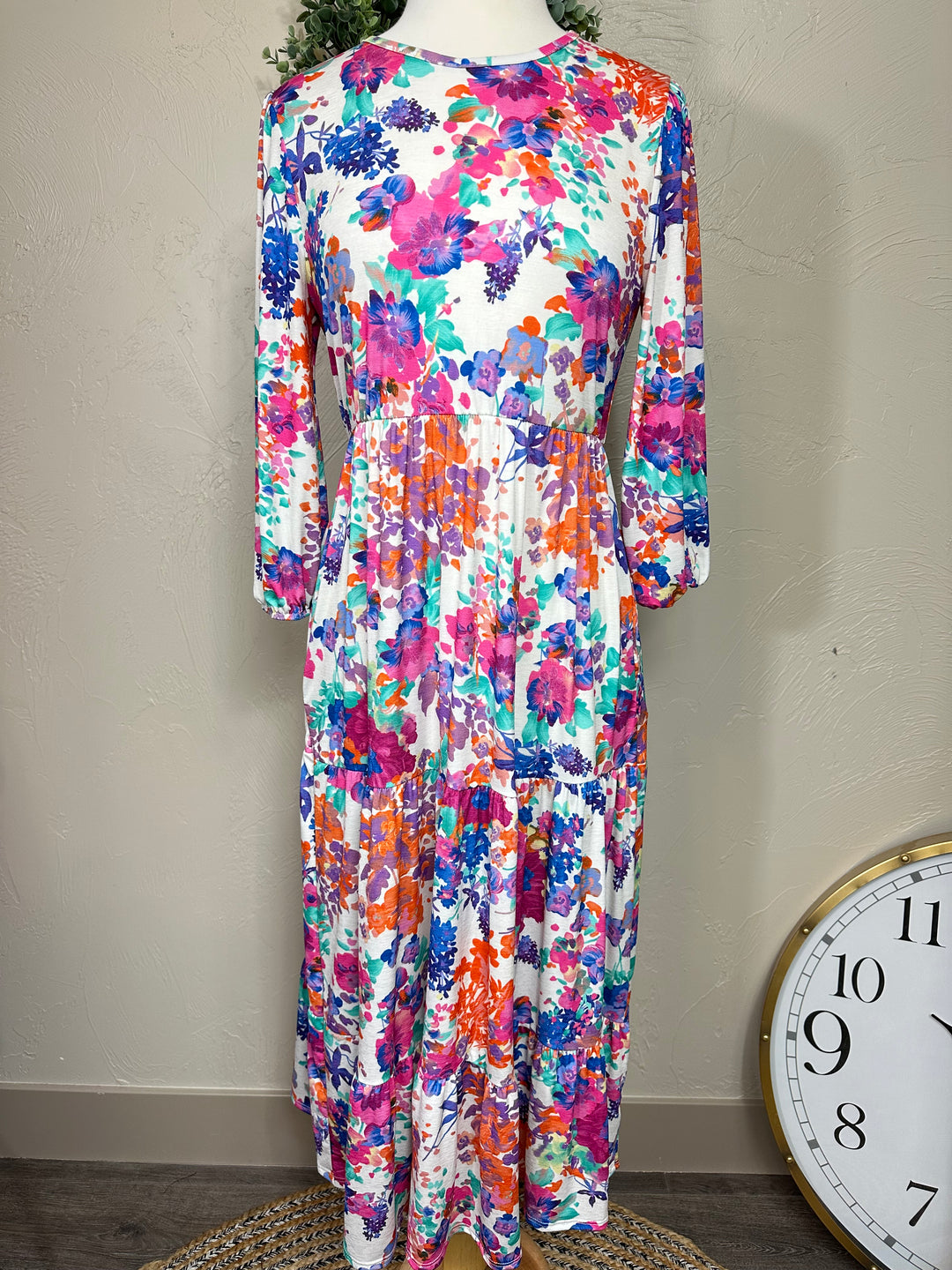 Liza's Spring/Summer Modest Long Floral Tiered Dress with Elastic Waist