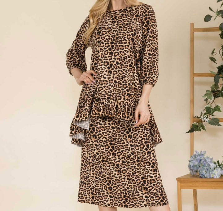 Liza Lou's Jasmine Animal Print Stretchy Hi Low Tunic Top