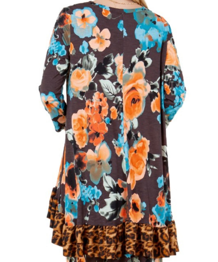 Katrina Asymmetrical Floral with Animal Print Contrast Top