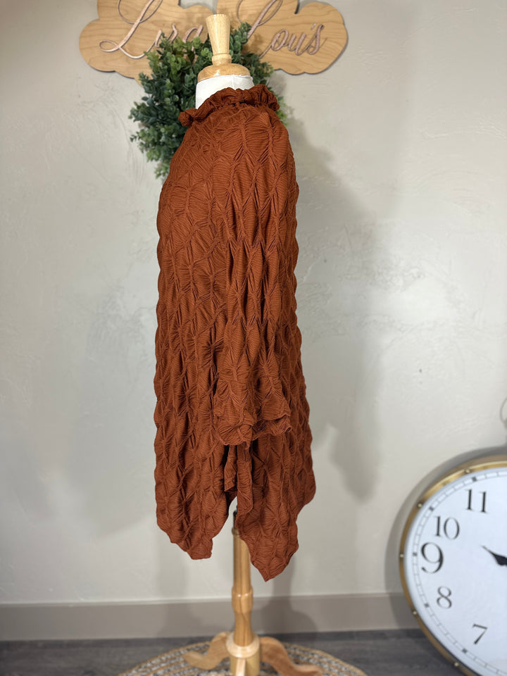 Lovely Lady Textured Rust Copper Shark Bite Handkerchief Tunic