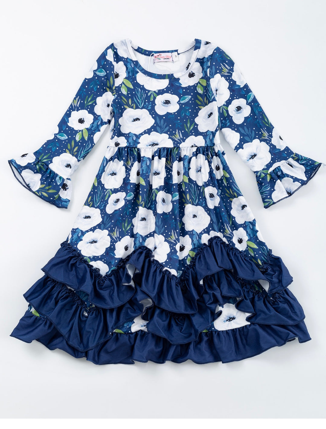 Indigo Blue Poppy Girl's Ruffled Dress Long Maxi Dress Blue