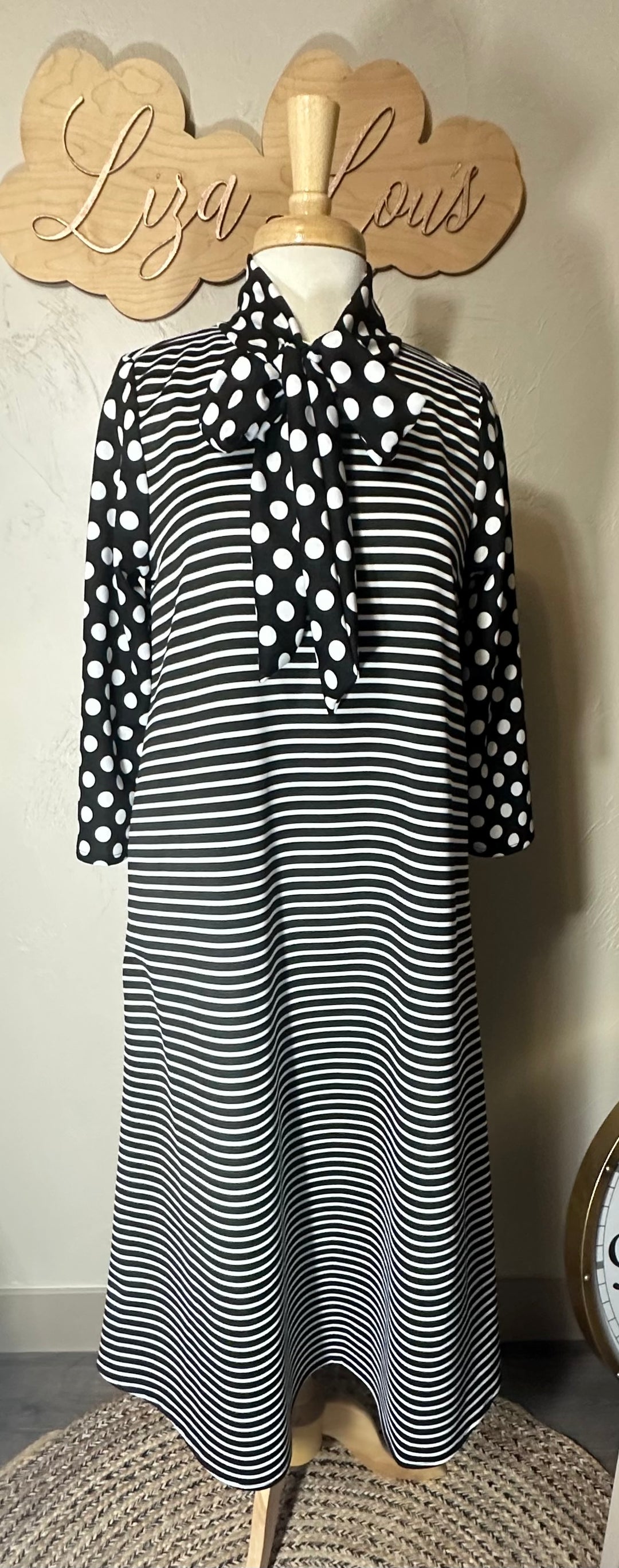 Liza Lou's Park View Striped dress with Polka Dot Contrast