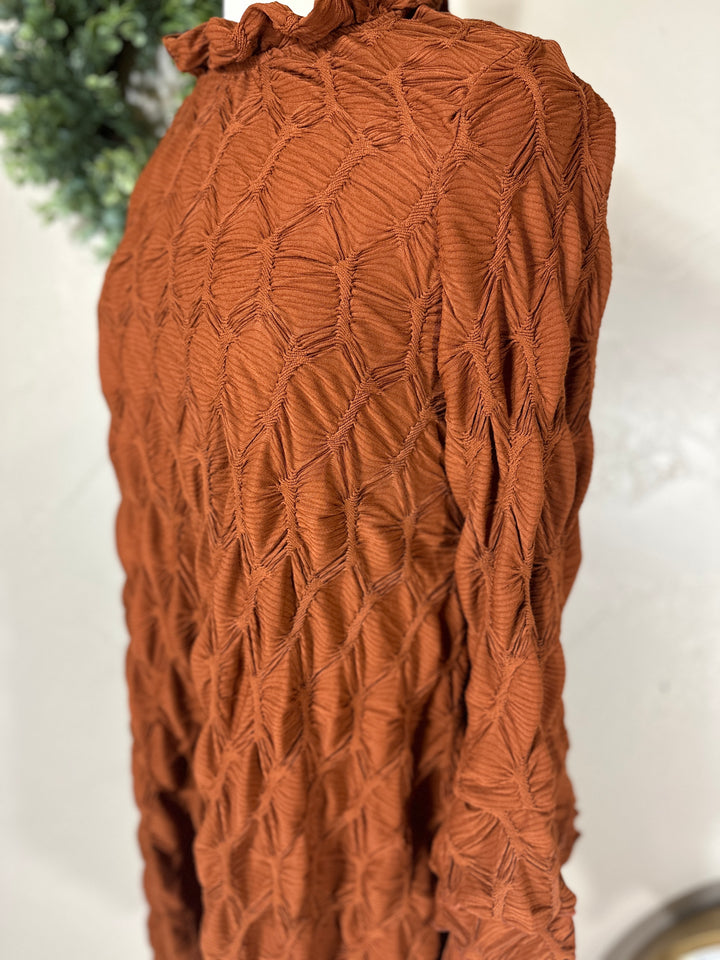 Lovely Lady Textured Rust Copper Shark Bite Handkerchief Tunic