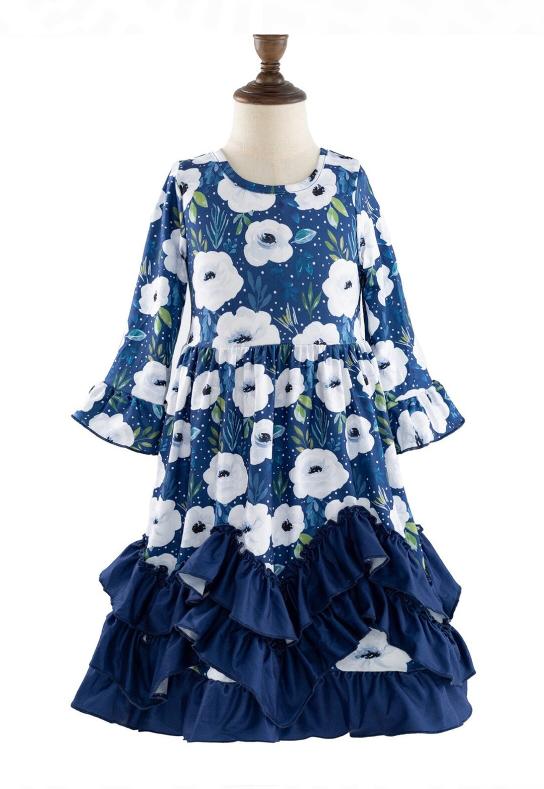 Indigo Blue Poppy Girl's Ruffled Dress Long Maxi Dress Blue