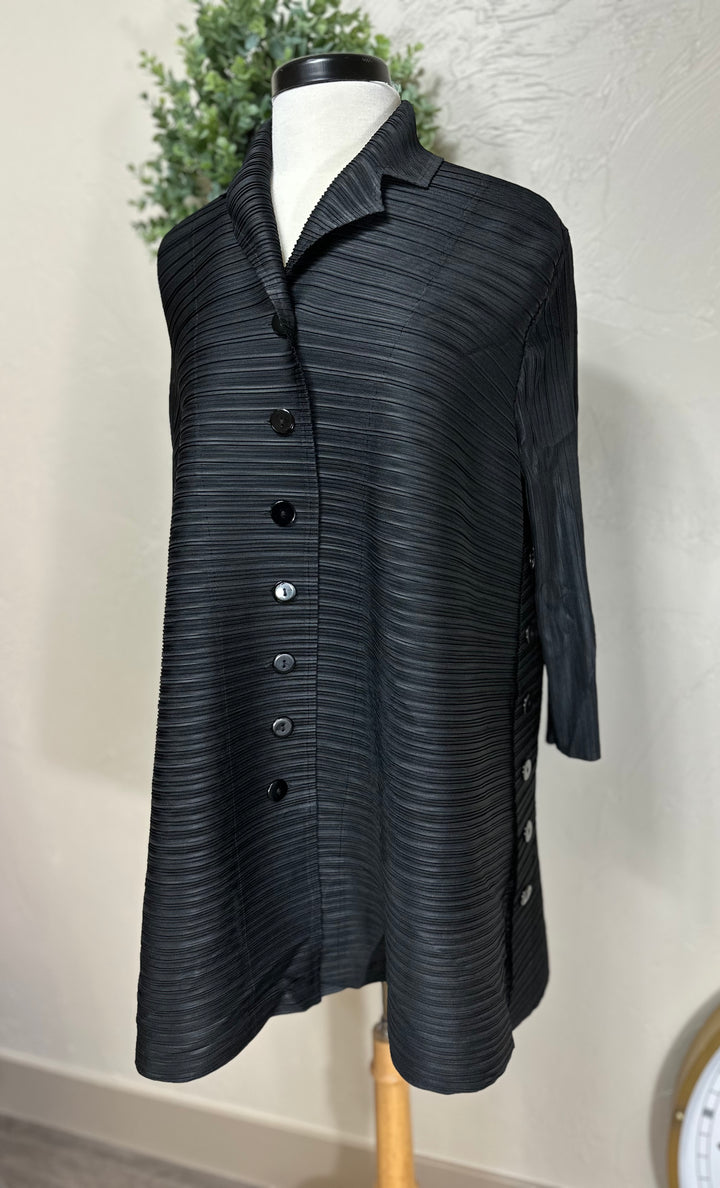 Liza Lou's Classy Black Button up Dressy Draped Accordion Jacket Top