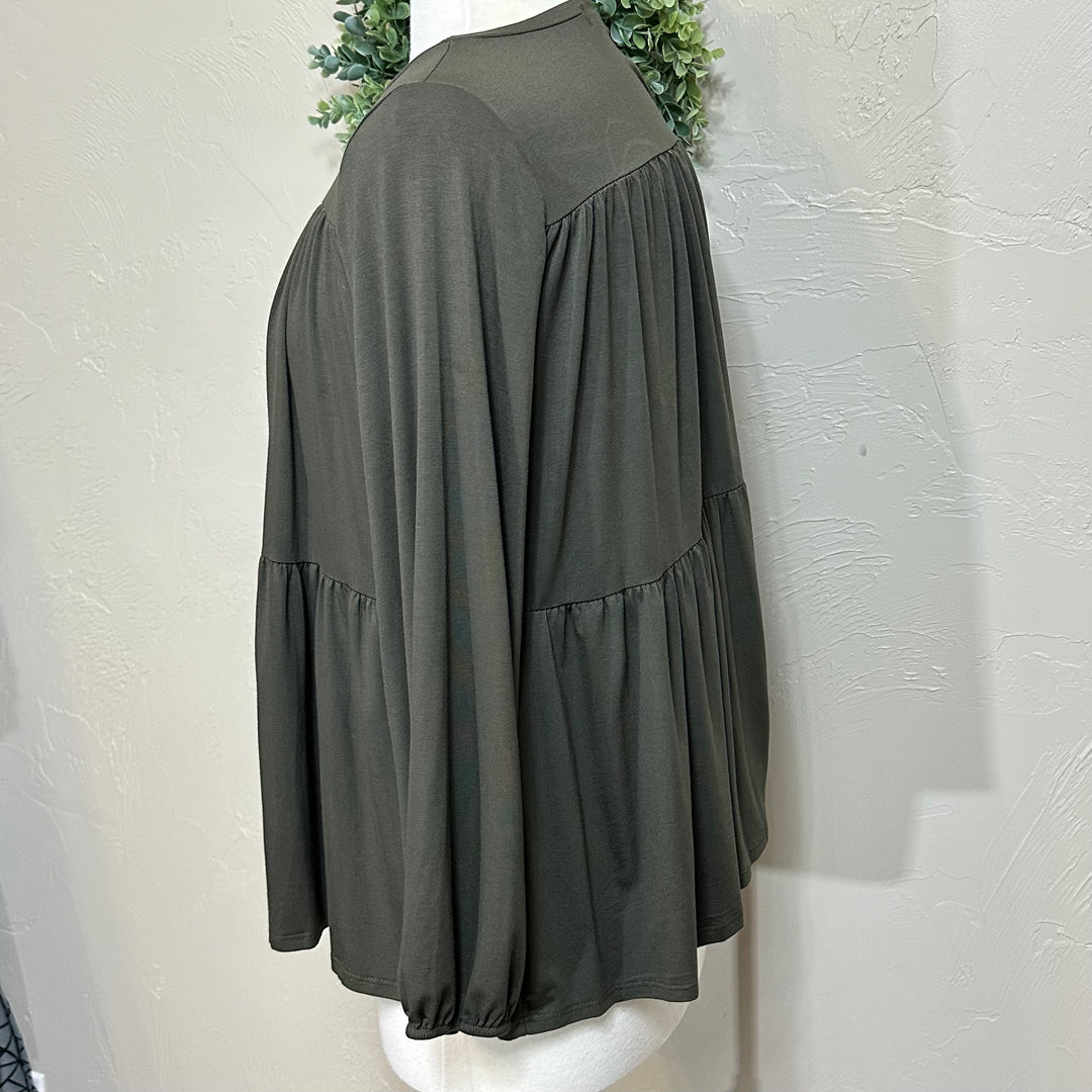 Tiered Olive Green Modest Top