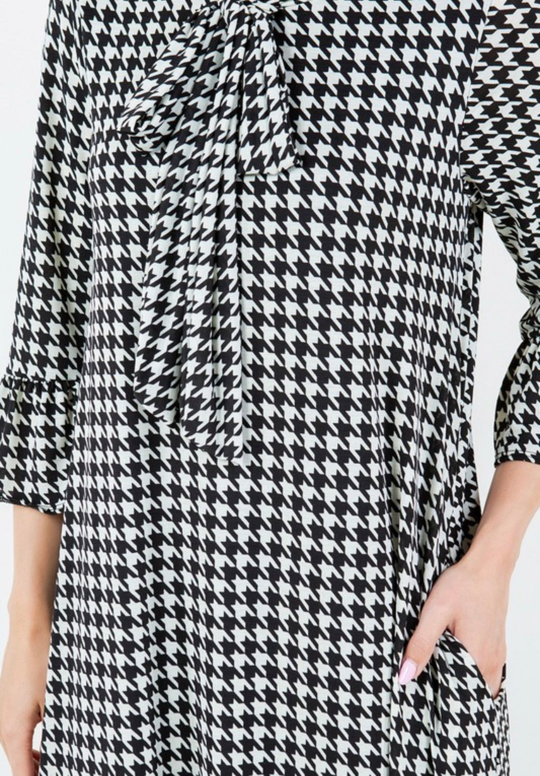 Liza Lou’s Regina Modest Houndstooth Long Dress with Tie