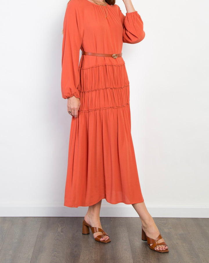 Women's Dusty Terracotta Rust Long Modest Dress