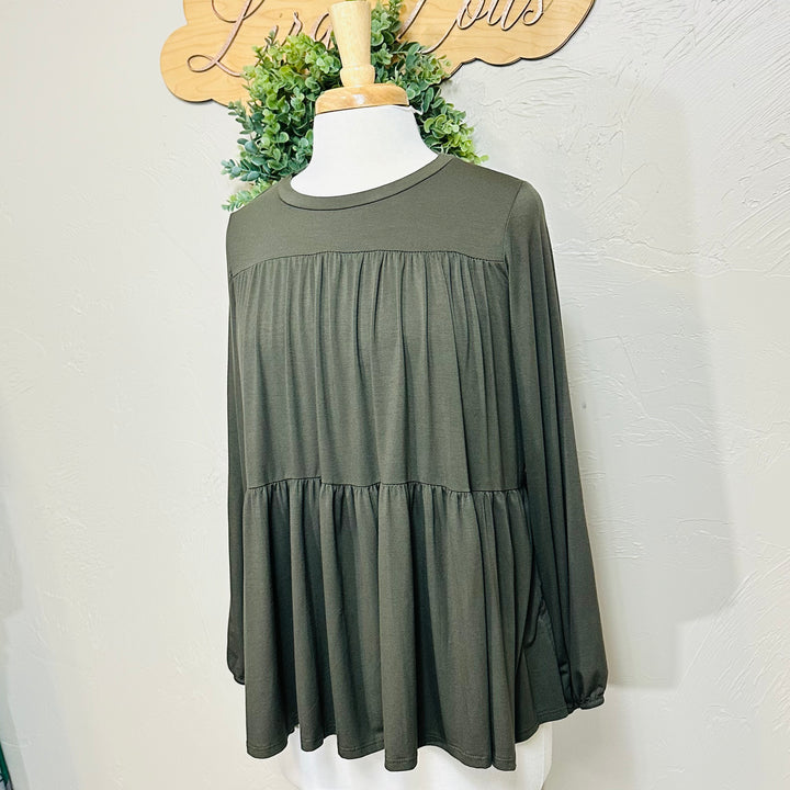 Tiered Olive Green Modest Top