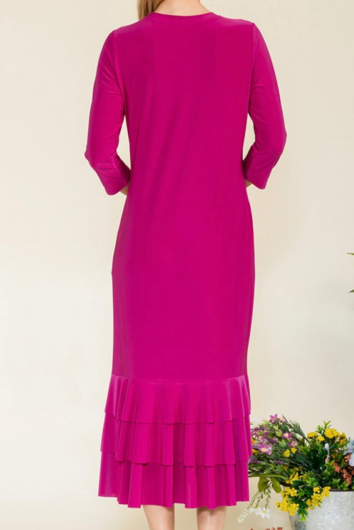 Liza Lou's Magenta Pink Long Layering Dress with Bottom Ruffles