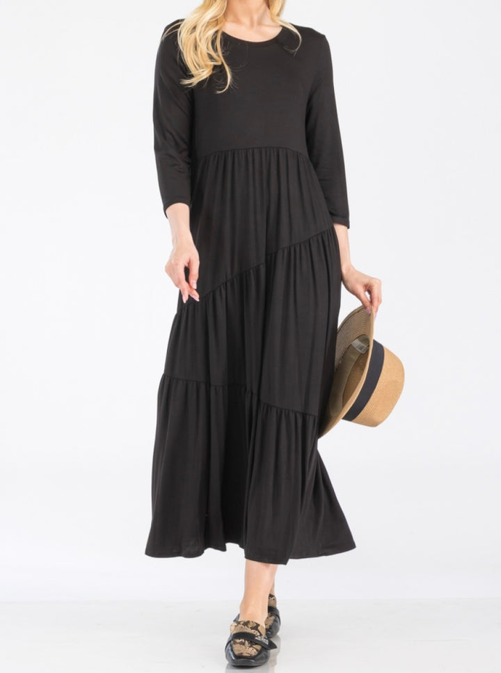 Liza Lou's Black Asymmetric Tiered Dress