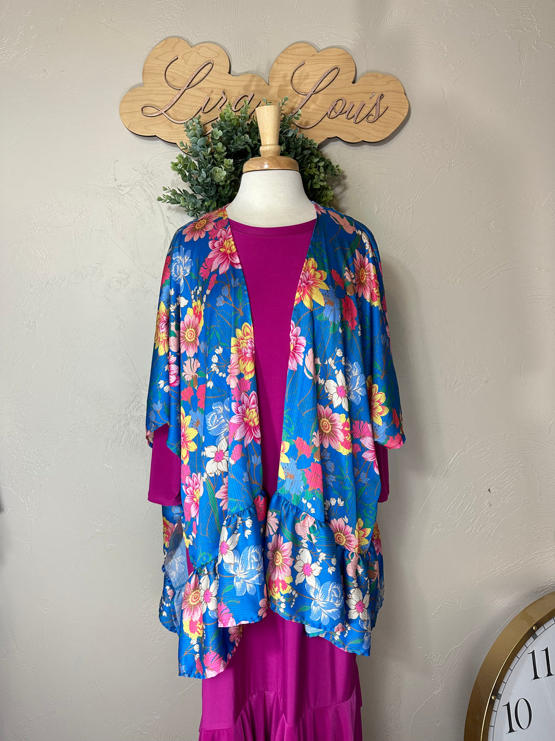 Liza Lou’s Umgee Cobalt Blue Floral Open Kimono Cardigan