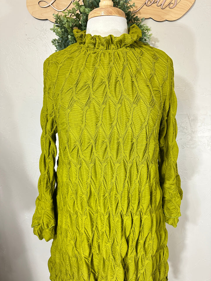 Lovely Lady Textured Pistachio Green Shark Bite Handkerchief Tunic