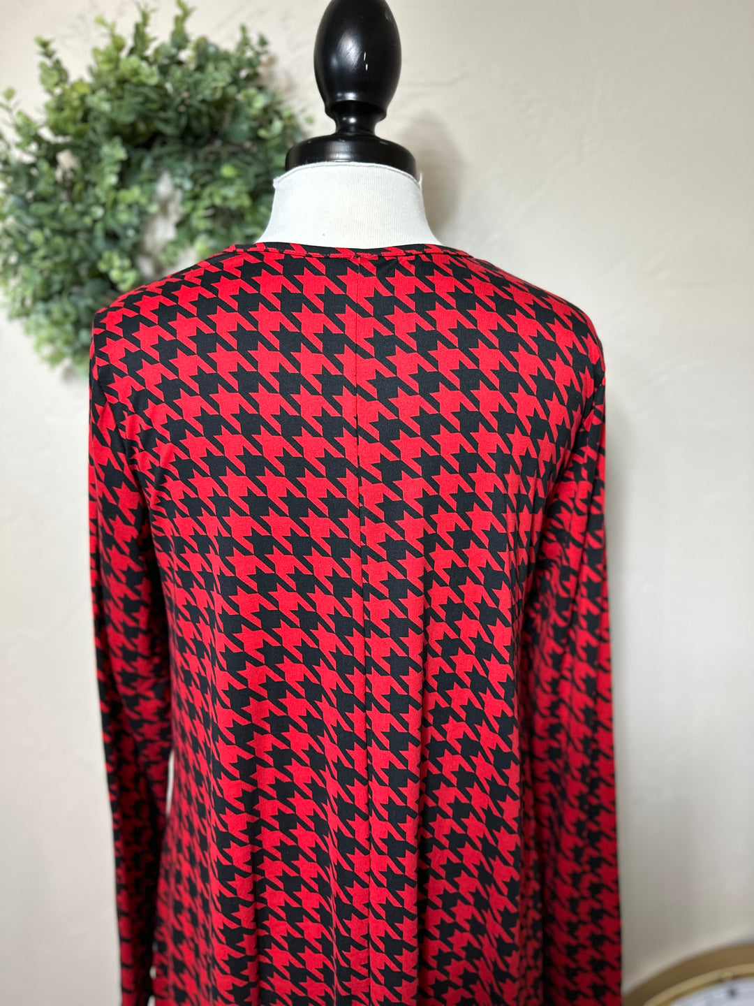 Women's Red & Black Houndstooth Handkerchief Tunic Top w/ pockets