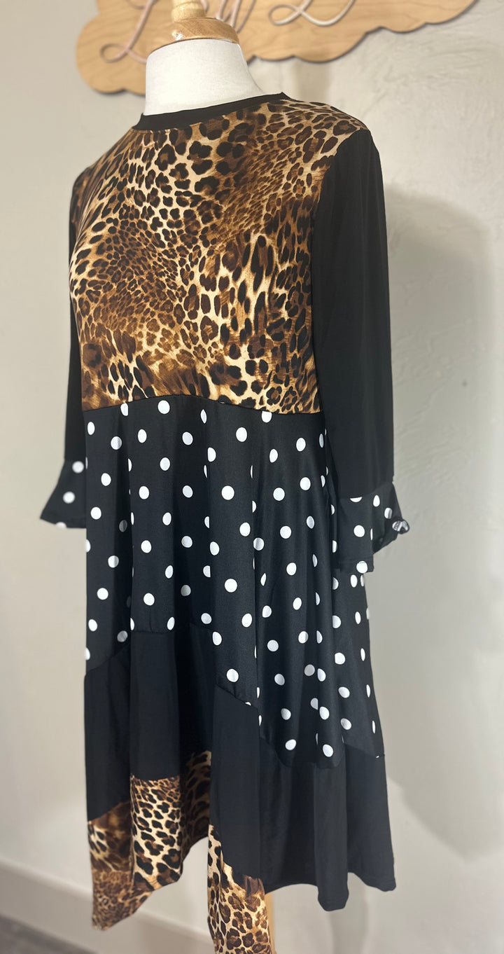 Bella Asymmetrical Polka Dot with Animal print Design Modest Top