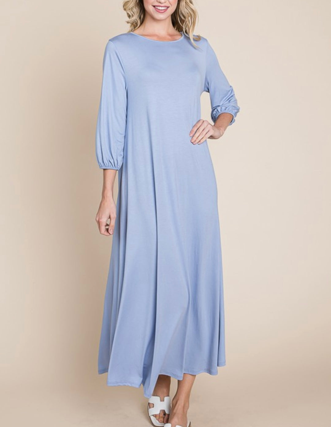 Blue Soft Knit Maxi Layering Modest Dress