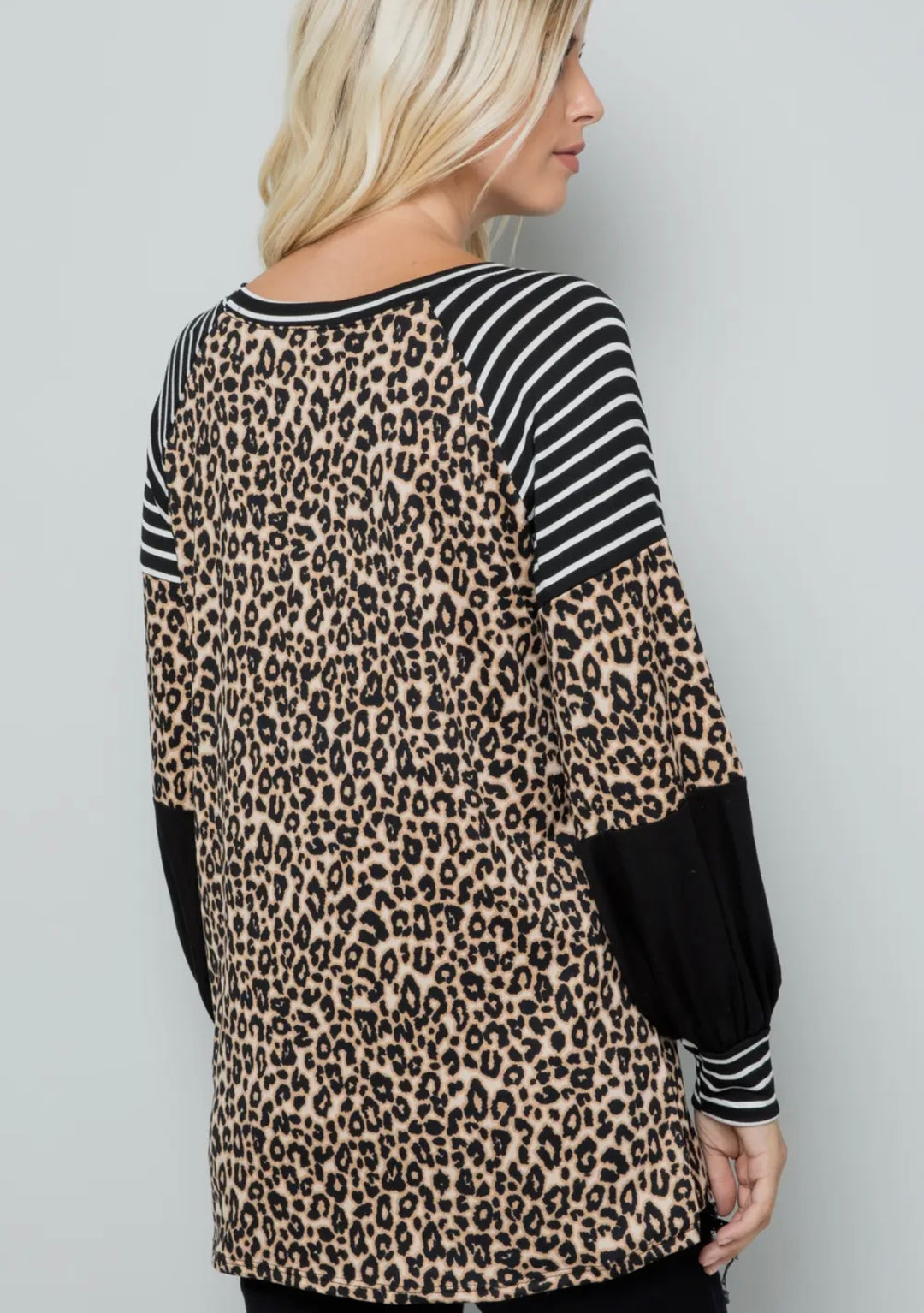 Women's Animal print Top with Black & White Stripes