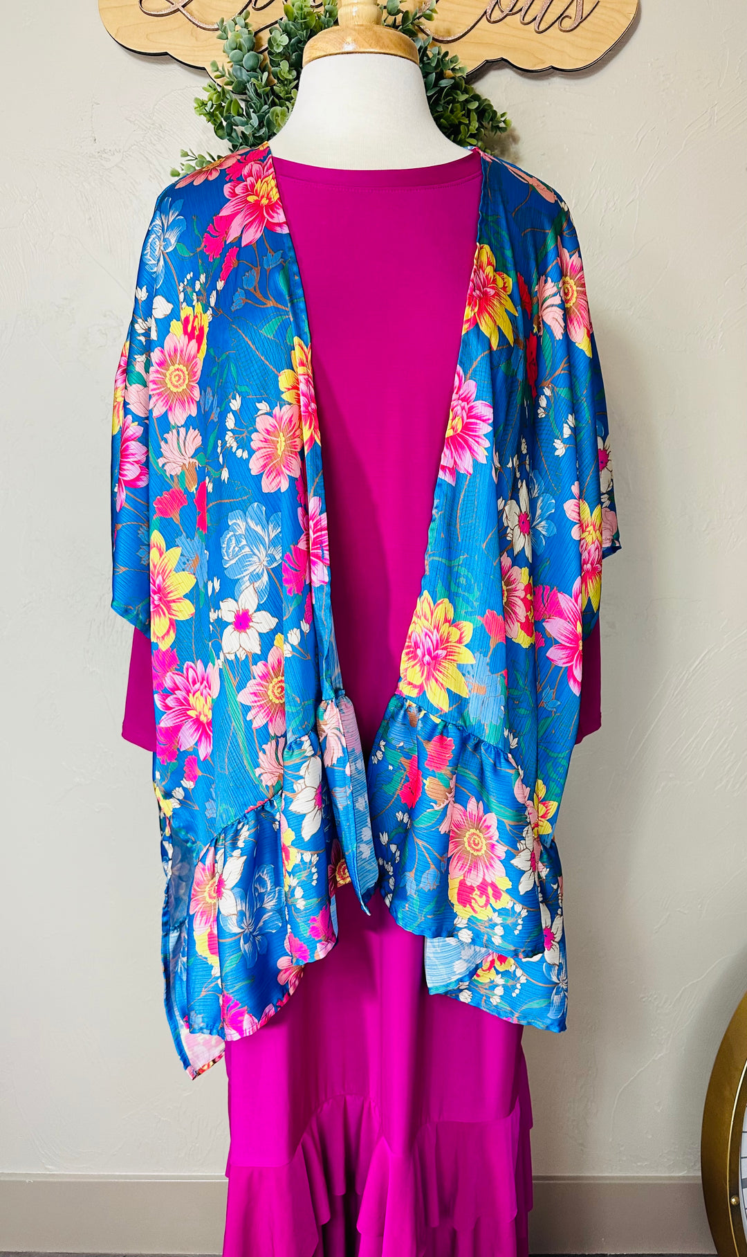 Liza Lou’s Umgee Cobalt Blue Floral Open Kimono Cardigan