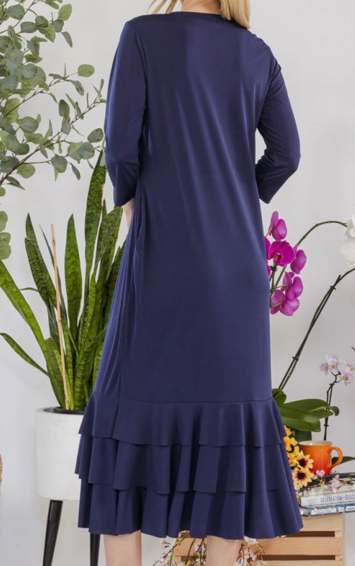 Liza Lou's Navy Blue Long Layering Dress with Bottom Ruffles