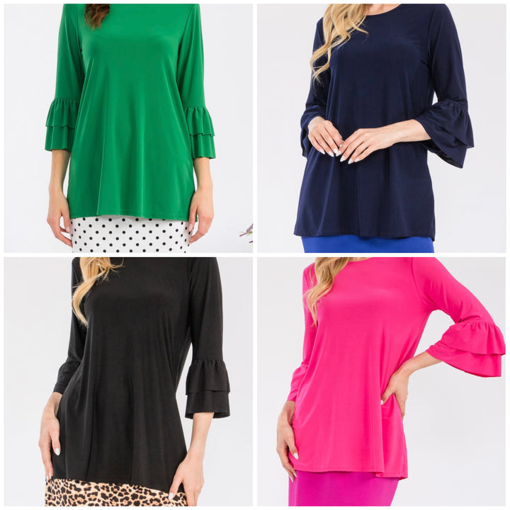 Sonika Solid Layering Modest Tops with Ruffled Non Slip Sleeves