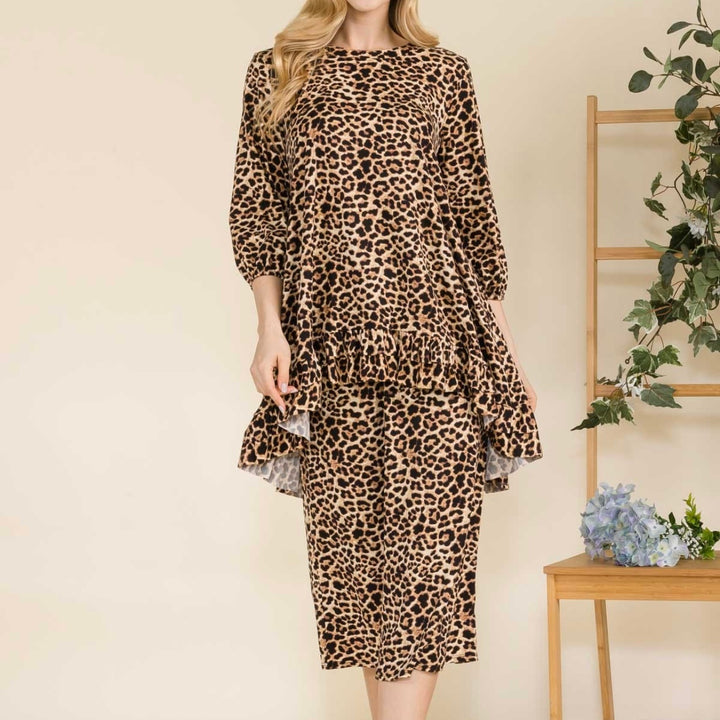 Liza Lou's Jasmine Animal Print Stretchy Hi Low Tunic Top