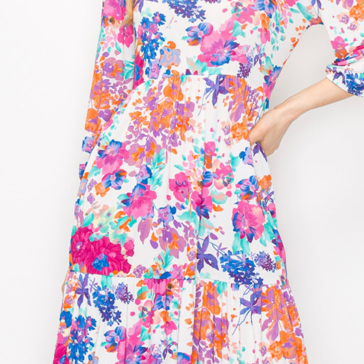 Liza's Spring/Summer Modest Long Floral Tiered Dress with Elastic Waist