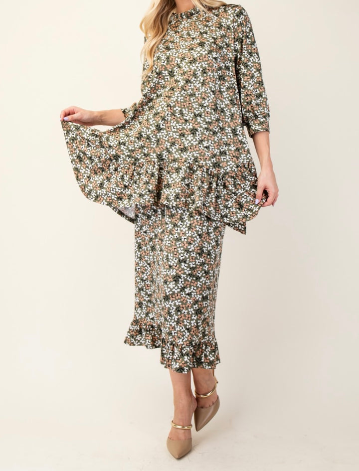 Olivia Floral Modest Skirt with Bottom Ruffle