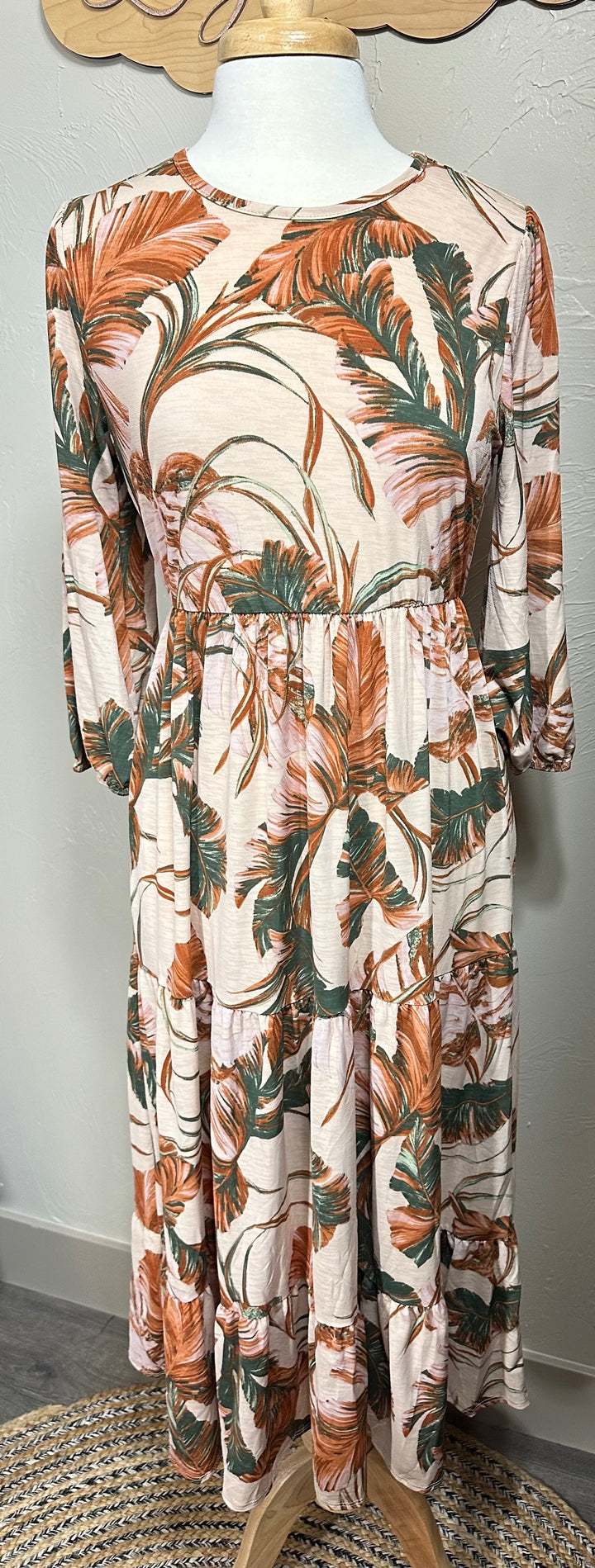 Topical Caramel Modest Long Floral Tiered Dress with Elastic Waist