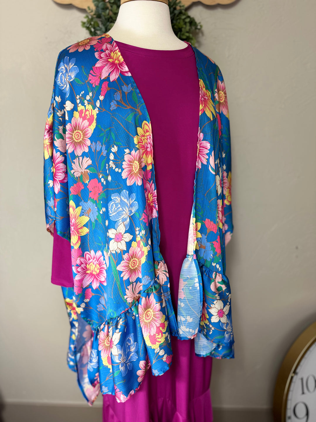 Liza Lou’s Umgee Cobalt Blue Floral Open Kimono Cardigan