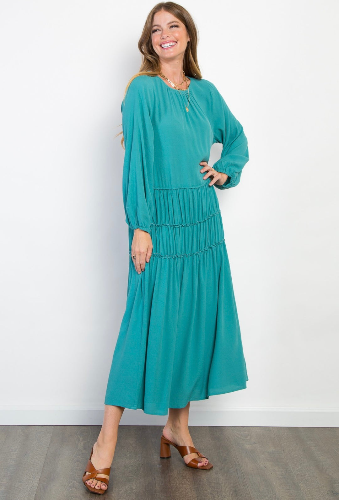 Women's Dusty Blue Dusty Turquoise Long Modest Dress