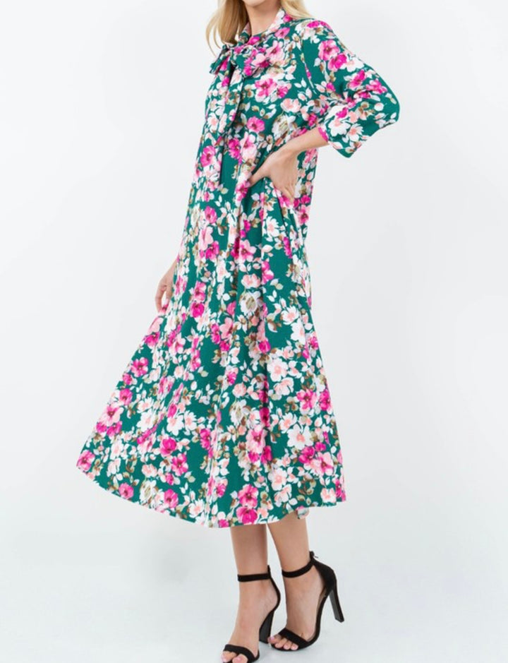 Liza Lou's Park View Green with Pink Floral Dress