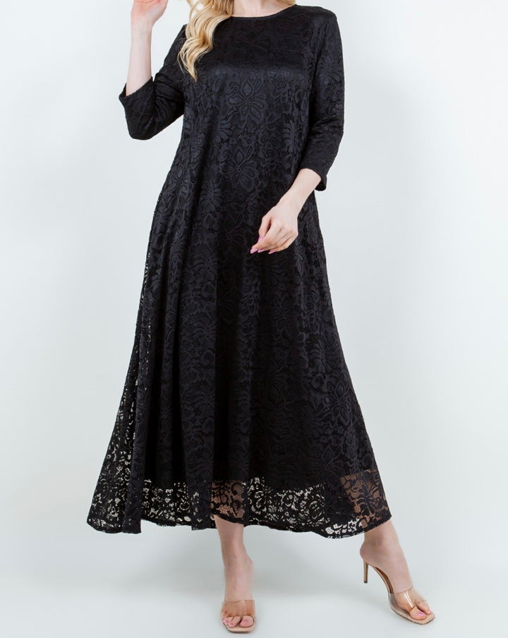 Liza Lou's Fancy Black Lace Long Dress