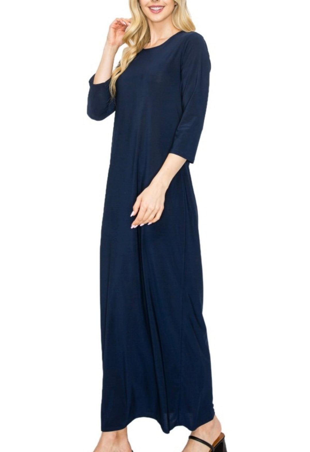 Liza's Long Modest Maxi Layering Dress Navy Blue Misses & Plus Sizes