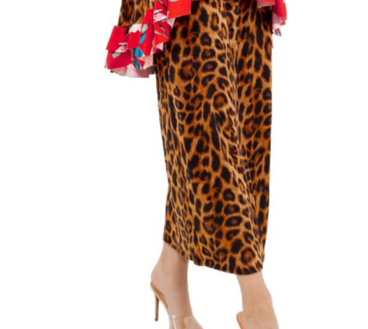 Liza Lou's Long Animal Print Cheetah Midi Lined Skirt