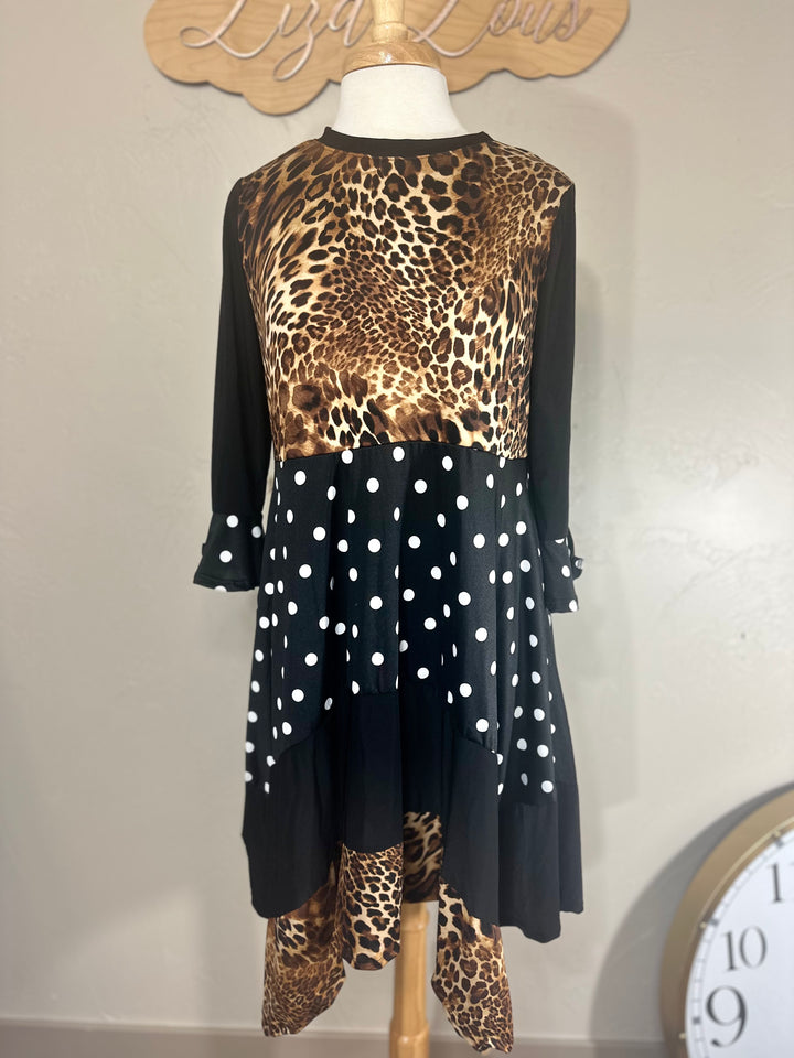 Bella Asymmetrical Polka Dot with Animal print Design Modest Top